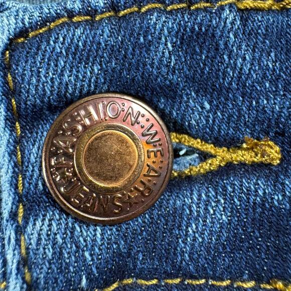 Y2K Senior 24 Custom Flare Jeans Spider Web Graphic Glitter Denim 90s - Picture 5 of 10